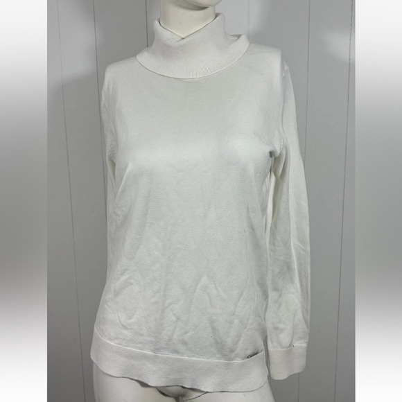 Tommy Hilfiger Womens Sz L Turtleneck Pullover Knit Sweater White Lightweight - Picture 1 of 9